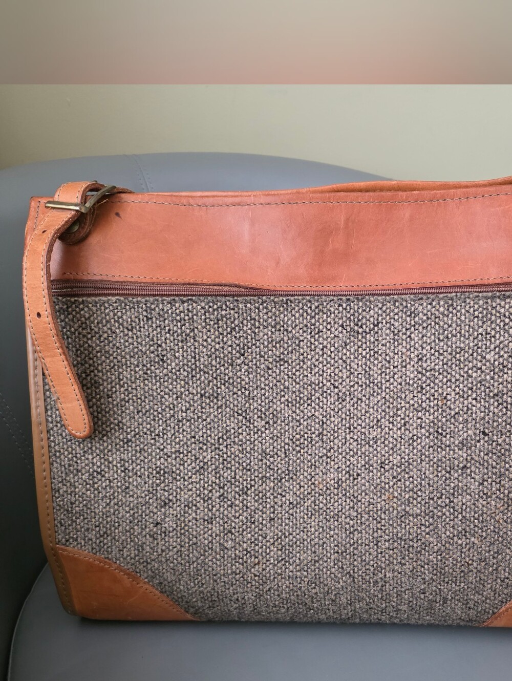 HARTMANN Neutral Tweed Shoulder Bag with Tan Leather Trim VINTAGE